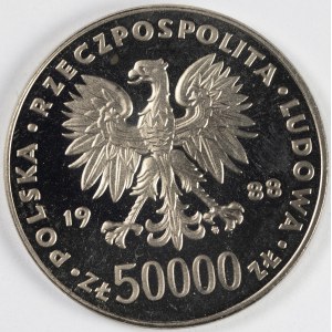 PRL. PROBE Nickel. 50.000 zl, 1988. PIŁSUDSKI.