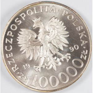 PRL. Silber. 100.000 zl, 1990. SOLIDARITÄT (ohne die Aufschrift Versuch).