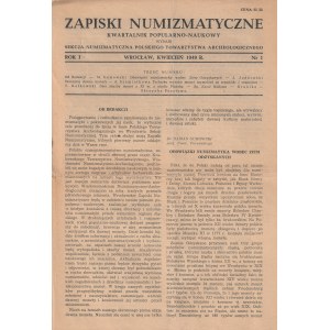 ZAPISKI Numizmatyczne. Kwartalnik Popularno-Naukowy, wyd. Sekcja Numizmatyczna Polskiego Towarzystwa…
