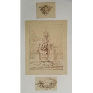 FRENCH SCHOOL, 17th CENTURY, Studies for a fountain, three drawings assembled on one sheet