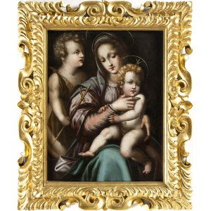 GIOVAN BATTISTA DEL VERROCCHIO (Firenze, 1494 - 1569), Madonna con il Bambino e San Giovannino