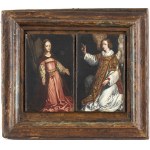 FLEMISH ARTIST, 16th CENTURY, a) Virgin of the Annunciation; b) Gabriel The Archangel . Pair of panels on the same wooden support.