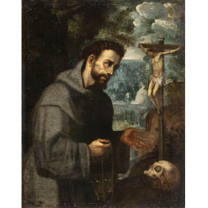 ARTIST ACTIVE IN ROME, SECOND HALF OF 16th CENTURY, Saint Francis Praying in front of the Crucifix