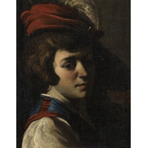 CARAVAGESQUE ARTIST ACTIVE IN ROMA, FIRST HALF OF 19th CENTURY, Portrait of a young boy with feathered hat