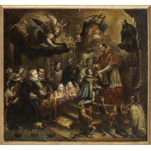 LOMBARD SCHOOL, 17TH CENTURY, Saint Louis Gonzaga receives communion from Saint Charles Borromeo