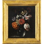 ROMAN SCHOOL, 17th CENTURY, a) Still life with chrysanthemums, narcissus and tulips; b) Still life with roses, tulip and lily of the valley. Pair of paintings