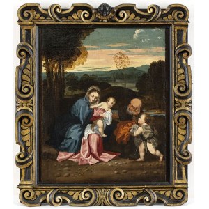 ARTISTA VENEZIANO, SECONDA METÀ DEL XVI SECOLO, Sacra Famiglia con San Girolamo