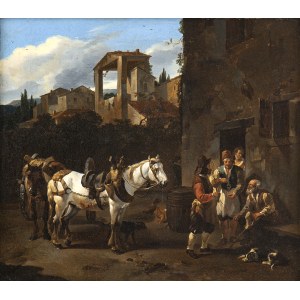 JAN MIEL (Beveren-Waas, 1599 - Torino, 1663), Stopping at the tavern