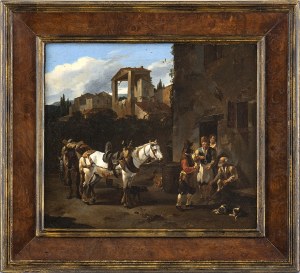 JAN MIEL (Beveren-Waas, 1599 - Torino, 1663), Stopping at the tavern