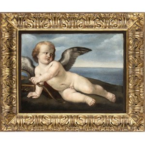 CIRCLE OF GUIDO RENI, 17th CENTURY, Reclining Cupid with bow and quiver