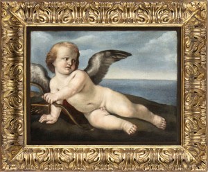 CIRCLE OF GUIDO RENI, 17th CENTURY, Reclining Cupid with bow and quiver