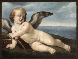 CIRCLE OF GUIDO RENI, 17th CENTURY, Reclining Cupid with bow and quiver