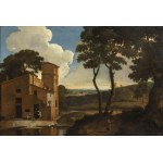 ROMAN SCHOOL, SECOND HALF OF 17th CENTURY, Latium landscape with dwelling and washerwomen by the river