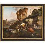 JOHANN HEINRICH ROOS (Frankfurt, 1631-1685), Landscape with herds and ruins