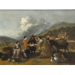 HENDRICK MOMMERS (Haarlem, 1623 - 1697), ZUGESCHRIEBEN, Bauern verkaufen Gemüse auf einer großen sonnigen Lichtung