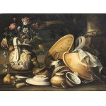 ANTONIO CALZA (Verona, 1653 - 1725), ATTRIBUTED TO, Still life with crockery and vase of flowers