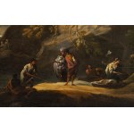 VENETIAN ARTIST, FIRST HALF OF 18th CENTURY, Landscape with rocks, watercourse and fishermen in the foreground
