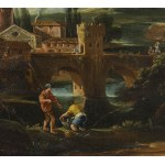TOMMASO PORTA, (Brescia, 1689 - Verona, 1768), ATTRIBUTED TO, Landscape with figures, bridge and watercourse