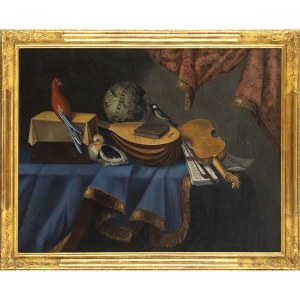 LOMBARD SCHOOL, 18tH CENTURY, Still life of musical instruments, globe and parrot