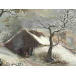 FRANCESCO FOSCHI (Ancona, 1710 - Rome, 1780), Winter landscape with wayfarer and bridge in the background