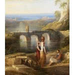 FOLLOWER OF CLAUDE LORRAIN, 19th CENTURY, Ideal landscape with ruins, bridges and figures