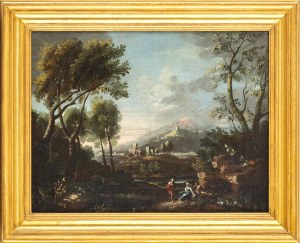 JAN FRANS VAN BLOEMEN (Antwerp, 1662 - Rome, 1749), ATTRIBUTED TO, Landscape with figures