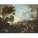 JAN FRANS VAN BLOEMEN (Antwerp, 1662 - Rome, 1749), ATTRIBUTED TO, Landscape with figures