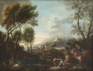 JAN FRANS VAN BLOEMEN (Antwerp, 1662 - Rome, 1749), ATTRIBUTED TO, Landscape with figures