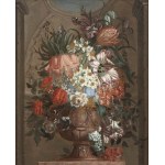 DUTCH ARTIST, FIRST HALF 18th CENTURY, Flower vase on pedestal within a niche with oculus