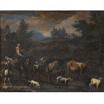 NORBERT VAN BLOEMEN (Antwerp, 1670 - Amsterdam, 1746), ATTRIBUTED TO, Landscape with shepherds and herds