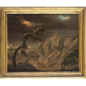 AMBITO DI PIETER MULIER DETTO IL CAVALIER TEMPESTA (Haarlem, 1637 - Milano, 1701), Landscape with storm and fleeing shepherds