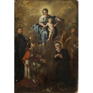 CENTRAL ITALIAN SCHOOL, 18th CENTURY, Saint Filippo Neri, Saint Carlo Borromeo and other saints in the presence of the Virgin and Child