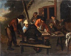 AMBIT OF ADRIAEN VAN OSTADE, Tavern exterior with backgammon players