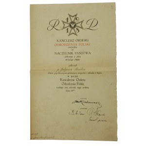 Dyplom nadania Krzyża Orderu Odrodzenia Polski 1922 r. (501)