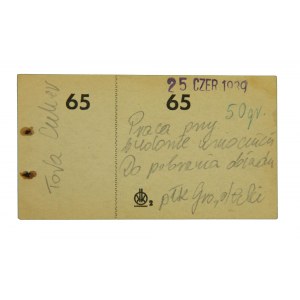 Obědový lístek z 25. června 1939 na opevňovací práce pro Židovku Tovu Cuker (401)