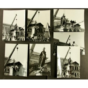 Zestaw [7 fotografii] z demontazu pomnika Dzierżyńskiego w Warszawie (403)