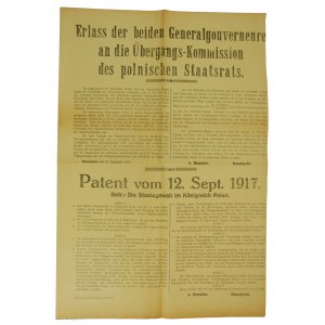 Afisz Ustanowienie władzy państwowej w Królestwie Polskim 1917 r. (866)