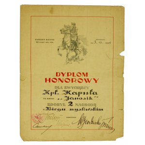 Dyplom za Bieg Myśliwski w 23 Pułku Artylerii Polowej, Sosnowiec 1926 r. (243)