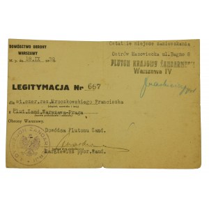 Legitymacja Pluton Żandarmerii, Dowództwo Obrony Warszawy, 1939 r. (278)