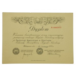 Diplom des Nationalen Darlehens-Gedenkabzeichens 1934 An die Organisatoren (285)