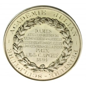 Francie, medaile Akademie malířství a sochařství Rodolphe Julian, Paříž 1894. stříbro (202)