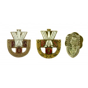 II RP und PSZnZ, Satz von drei Miniaturabzeichen. POS - 2 Stk. und 2. polnisches Korps (369)