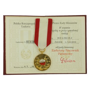 People's Republic of Poland, Meritorious State Employee badge of honor with card (426)