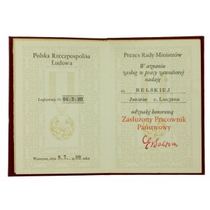 People's Republic of Poland, Meritorious State Employee badge of honor with card (426)