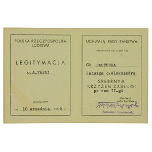 Kommunistische Partei der Volksrepublik Polen, Silbernes Verdienstkreuz der Volksrepublik Polen, zusammen mit Urkunde 1956 (574)