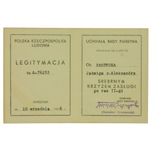PRL, Srebrny Krzyż Zasługi PRL, wraz z legitymacją 1956 (574)