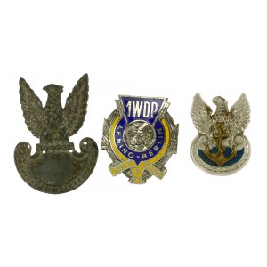 People's Republic of Poland, Set of two eagles and badge of the 1st WDP. Total of 3 pcs. (662)