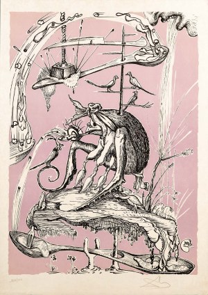 Salvador Dalí (1904-1989), Bez tytułu (kompozycja różowa), z barwnego cyklu: Zabawne sny Pantagruela