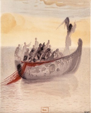 Salvador Dalí (1904-1989), Czyściec, Pieśń II (Łódź Przewoźnika), z cyklu: Boska Komedia, 1963