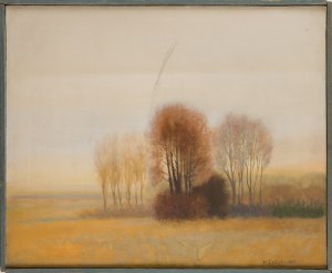 Halina EYSYMONT (ur. 1932), Pejzaż z kępą drzew